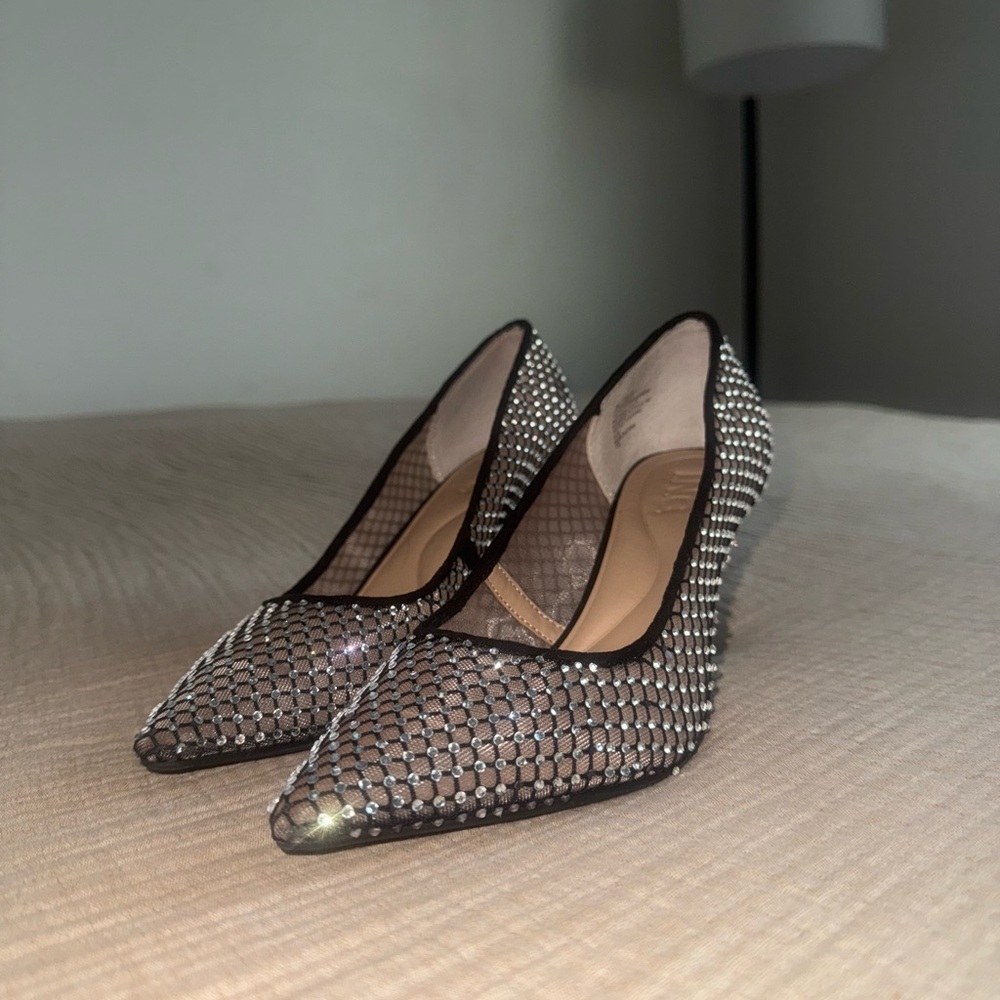 Elegant Black and Silver Mesh Women's Heels